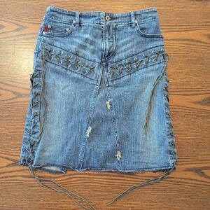 Parasuco Blue Denim Skirt with Lace-Up Detail